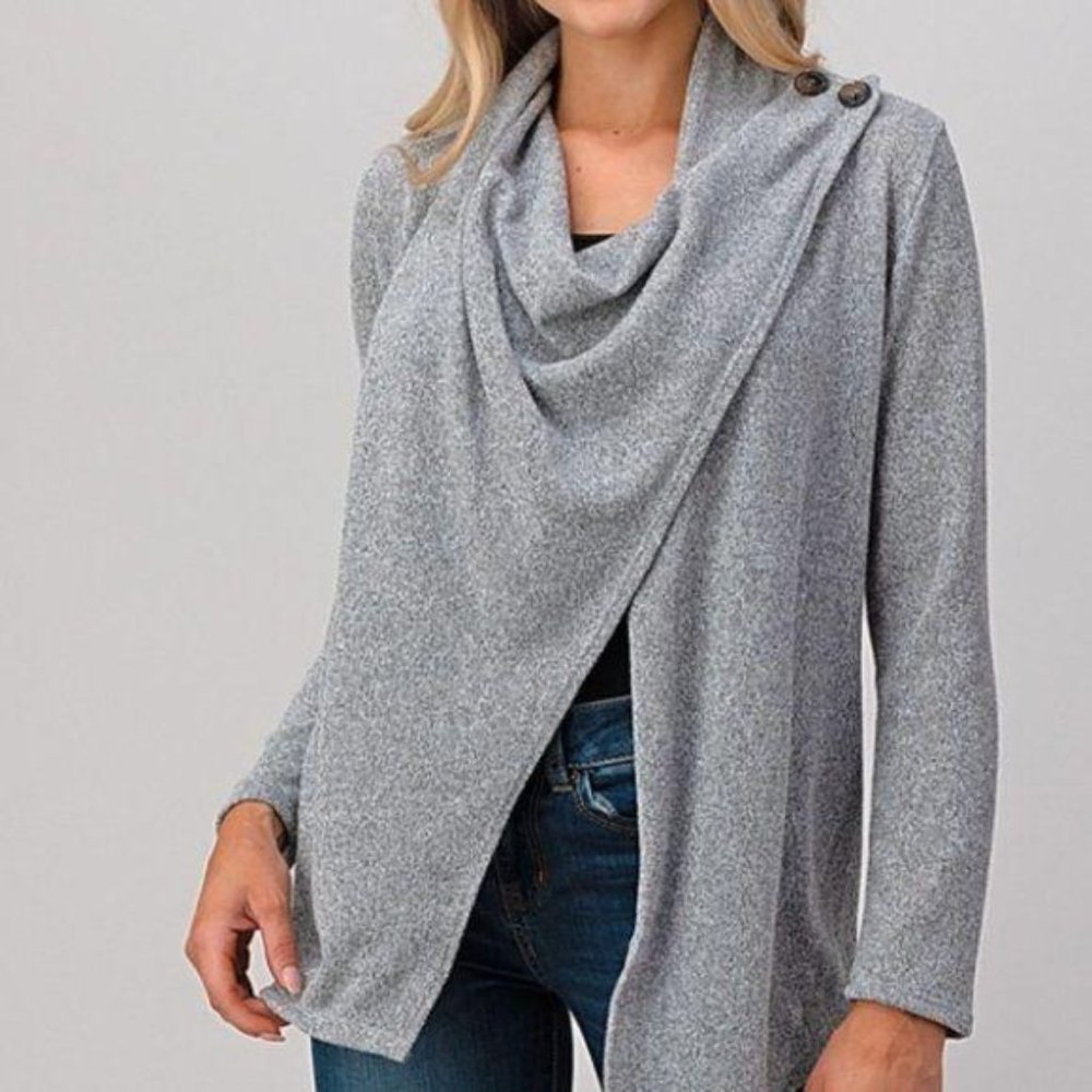 Selena Drape Front Shawl Cardigan S- XL - Picture 5 of 5